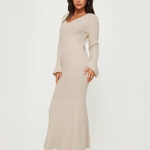 Princess Polly Cream Long Sleeve Knit Dress